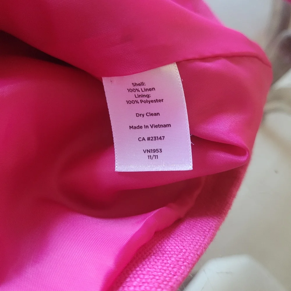 Talbots Women's Pink Linen Jacket 3/4 Sleeves Front Pockets Size 8
